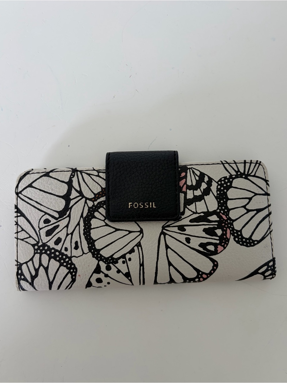 Fossil Butterfly Print Bifold Wallet Black White SWL2236